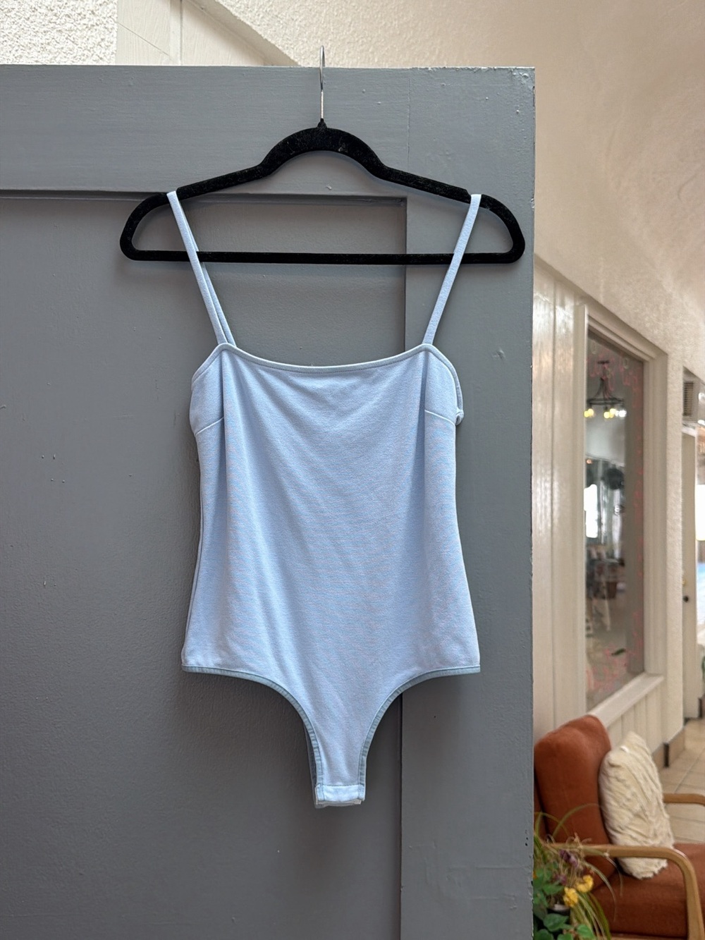 Free People Light Blue Ribbed Scoop Neck Bodysuit sz medium